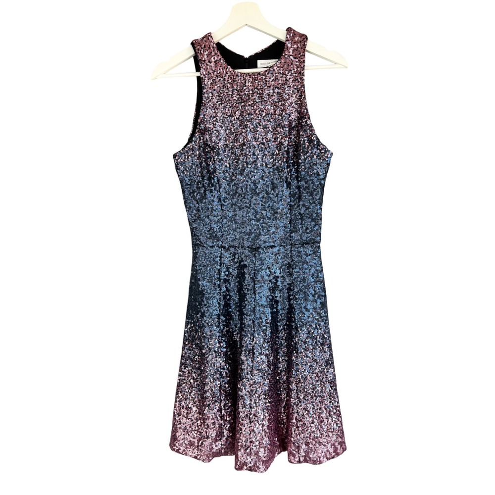 Dress The Population Ombre Sequin Fit Flare Dress Pink Blue Sleeveless Medium